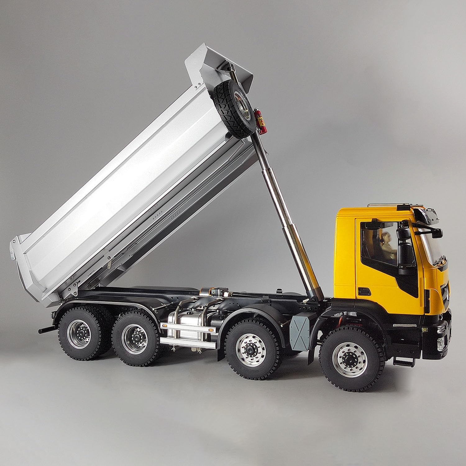 1/14 Metal Hydraulic RC Dump Truck 8X8 Radio Control Tipper Car 2-Speed Gearbox Hobby Grade Model(Yellow, Yellow Bucket)