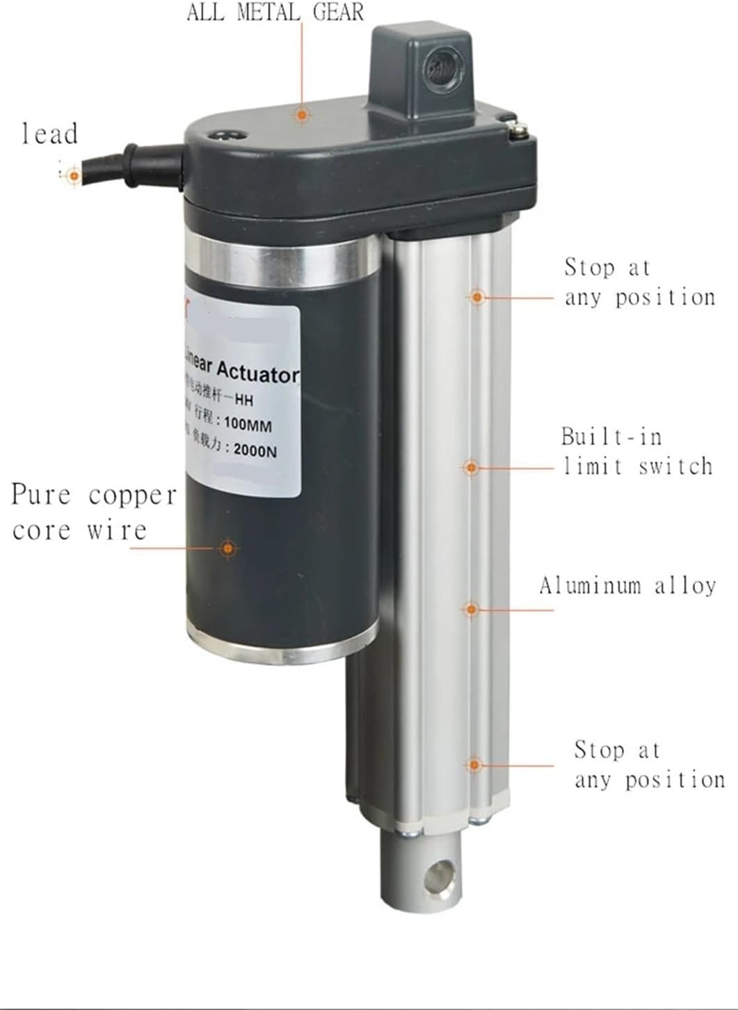 45MM Power Thrust DC Electric Putter Straight Reciprocation Vertical Lift Rod Aluminum Alloy Motor 12V24V36V48V(24V,5mm 200KG-300MM)