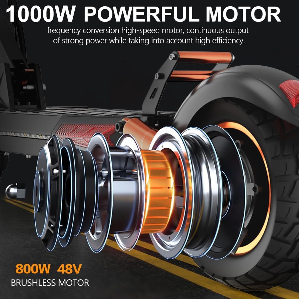 Electric Scooter 12.5Ah, 25-40KM 28MPH, 1000W Adults Scooter with Seat & Dual Braking & Triple Shock Absorber, 10