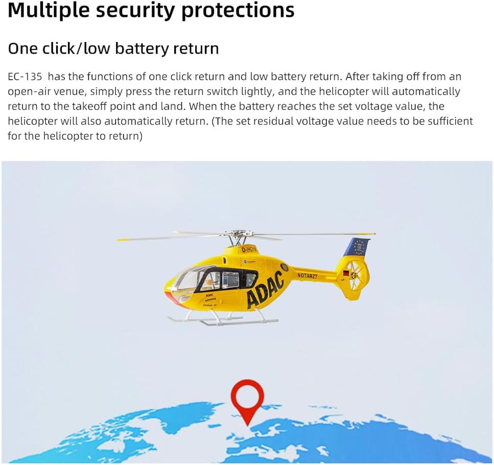 FLYWING EC135 RC Helicopter RTF EC 135 Scale Helicopter 6CH 470 Size rc Helicopters 4 Blades EC-135 Yellow 1:16 6CH Helicopters with New ACE Flight Controller