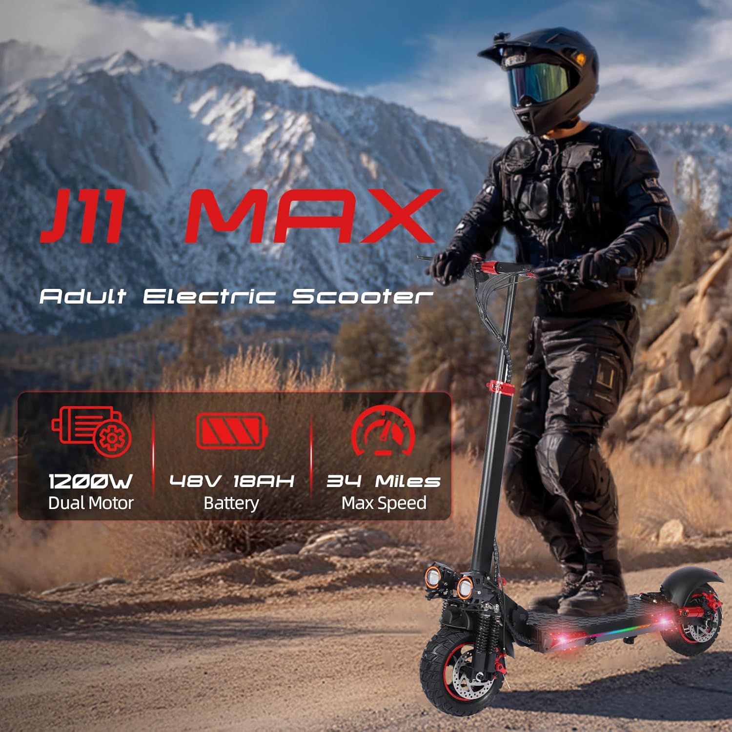 Electric Scooter for Adults - 37 Mile Range, 34MPH Top Speed, 1200W Motor,11