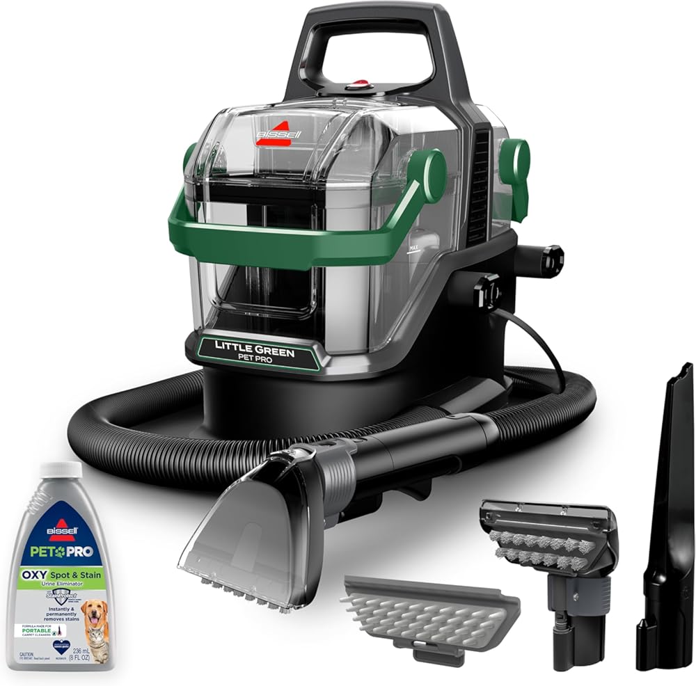 BISSELL Little Green Pet Pro Portable Carpet and Upholstery Deep Cleaner, Car/Auto Detailer with Self-Cleaning Tough Stain, Pet Hair Removal, Crevice Tool (3909)
