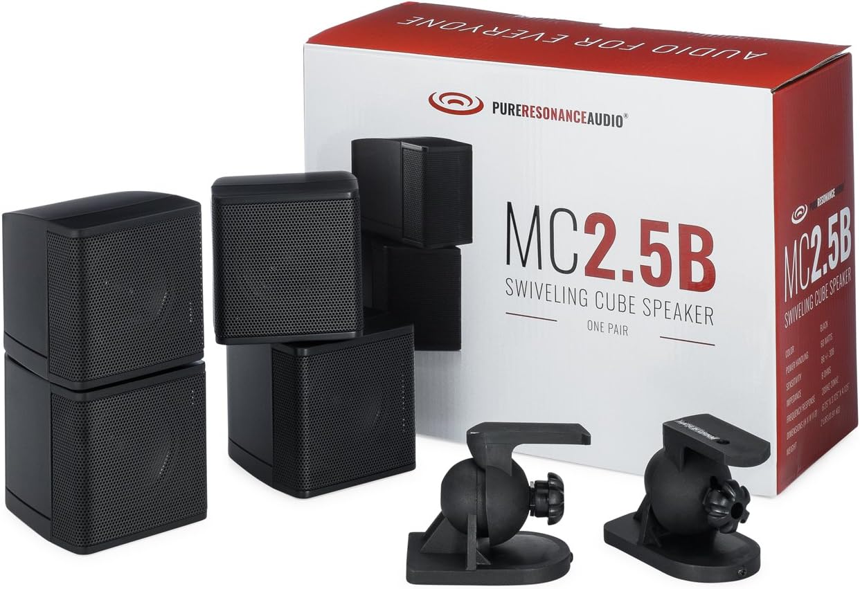 Pure Resonance Audio MC2.5B Mini Cube 2.5 inch Speaker Bundle with Installation Wire - Home Value Pack (4 Pack