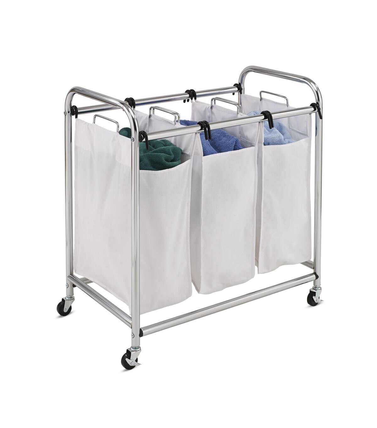 Honey Can Do 31 x 32 Chrome & White Rolling Triple Laundry Sorter