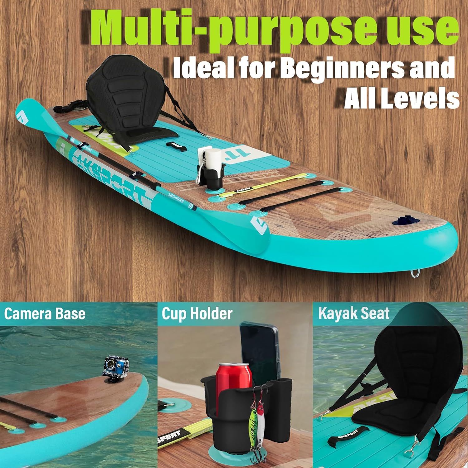 AKSPORT 11' Inflatable Stand-Up Paddle Board with Upgraded SUP Accessories Kit | Extra Wide 34