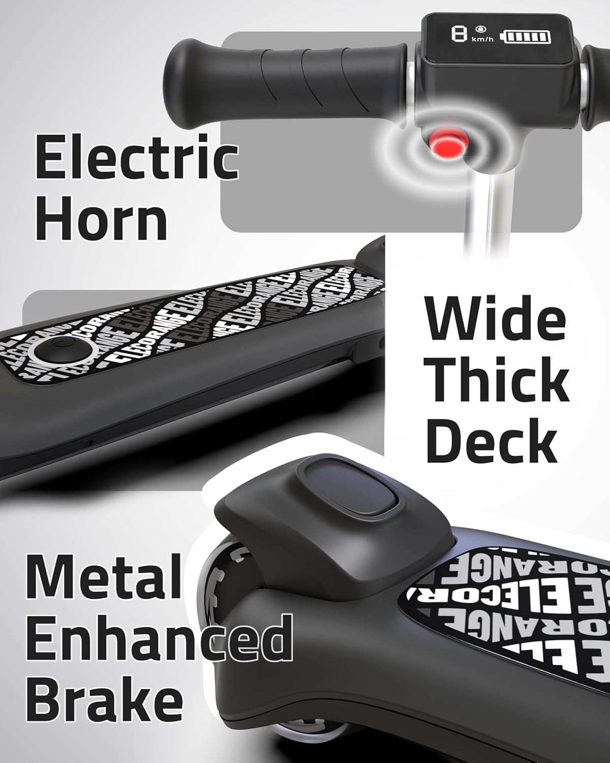 Elecorange T200/T500 Balance Electric Scooter for Kids Age 4-9, 2 Types Front Wheels, Electric Horn, Full Body Lights Up, Wide Deck, 5Mph Safe Speed, 70min Riding, Foldable Kick Scooter Boys & Girl