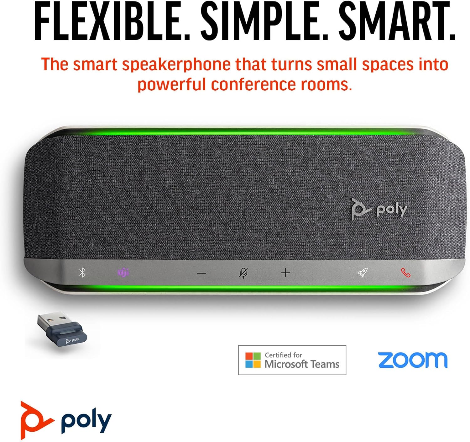 Poly Sync 40+ Smart Speakerphone (Plantronics) - Flexible Workspaces - Connect to PC/Mac via BT700 Adapter and Smartphones via Bluetooth - Certified for Microsoft Teams – Amazon Exclusive