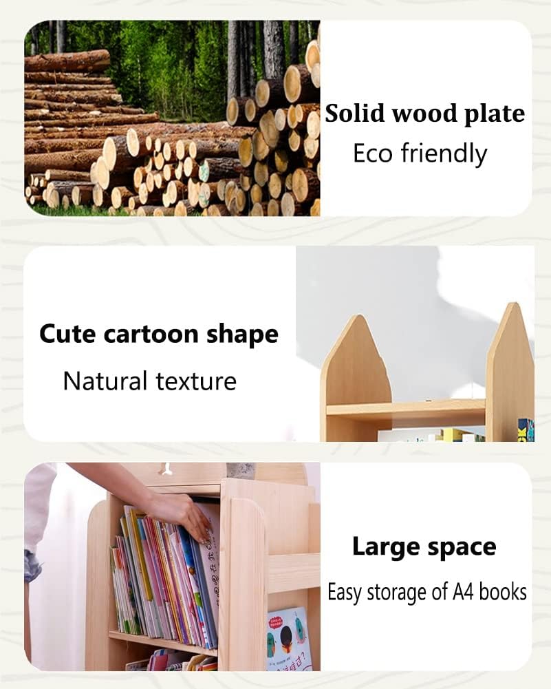 360 Degree Rotation Kids House Bookshelf, Space Saving Solid Wood Bookcase, Picture Book Display Shelf, Easy to Assemble
