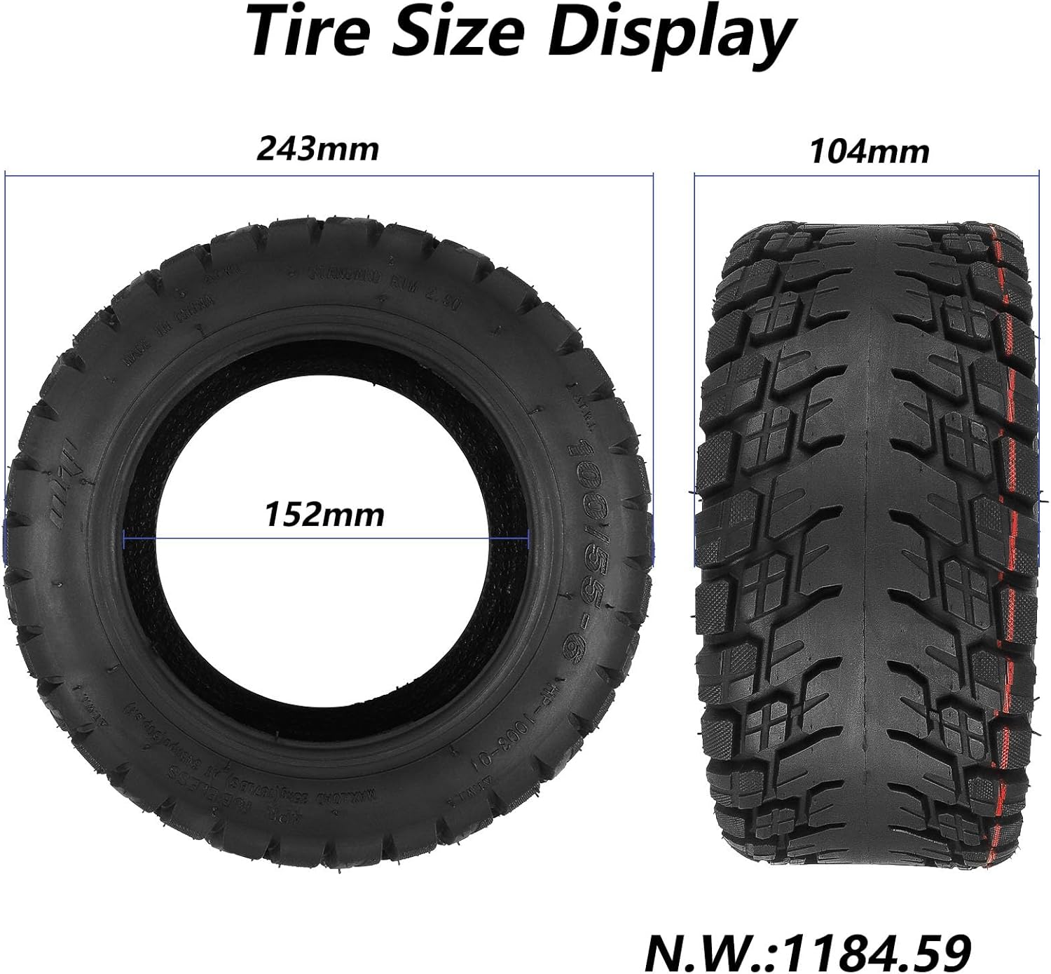 100/55-6 Off Road Tubeless Tire Anti Slip Front/Rear Replacement Wheels for 11 Inch Go Kart, Quad Bike, Electric Scooter Replacement Wheels,2pcs