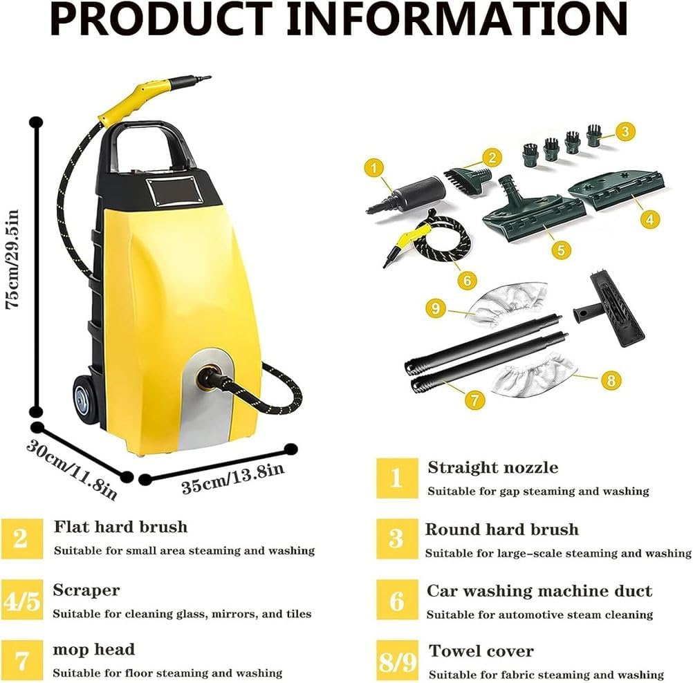 KZZAAO High Pressure Steam Cleaners, 3.5 L Multi-Purpose Steamer Cleaning Machine, with 6 Brush Heads, 15S Fast Heat Up