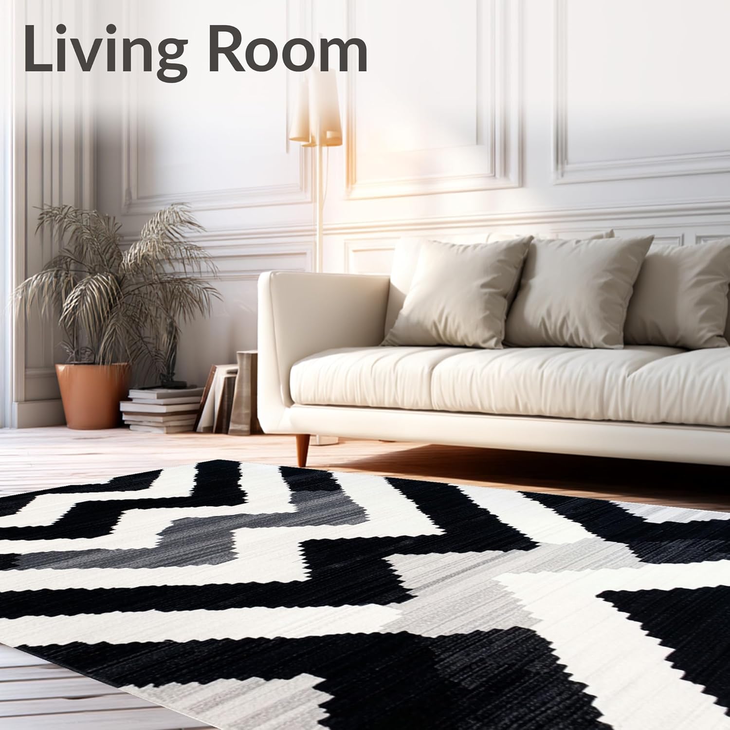 Flatwoven High Traffic Area Rug 8x10, Deluxe Computer Chair Area Rug with Heavy Duty Anti Slide Bottom Layer, Non Slip, Stain Resistant, Washable Area Rugs for Living Room, Bedroom (Black, 8x10)