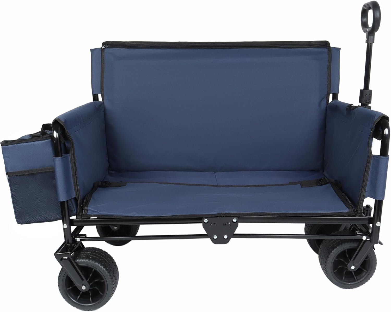 3-in-1 Folding Wagon Cart with Bench Seat, 500lb Heavy Duty Collapsible Utility Wagon with Ice Pack, All-Terrain Wheels for Camping, Beach, Garden, Dark Blue