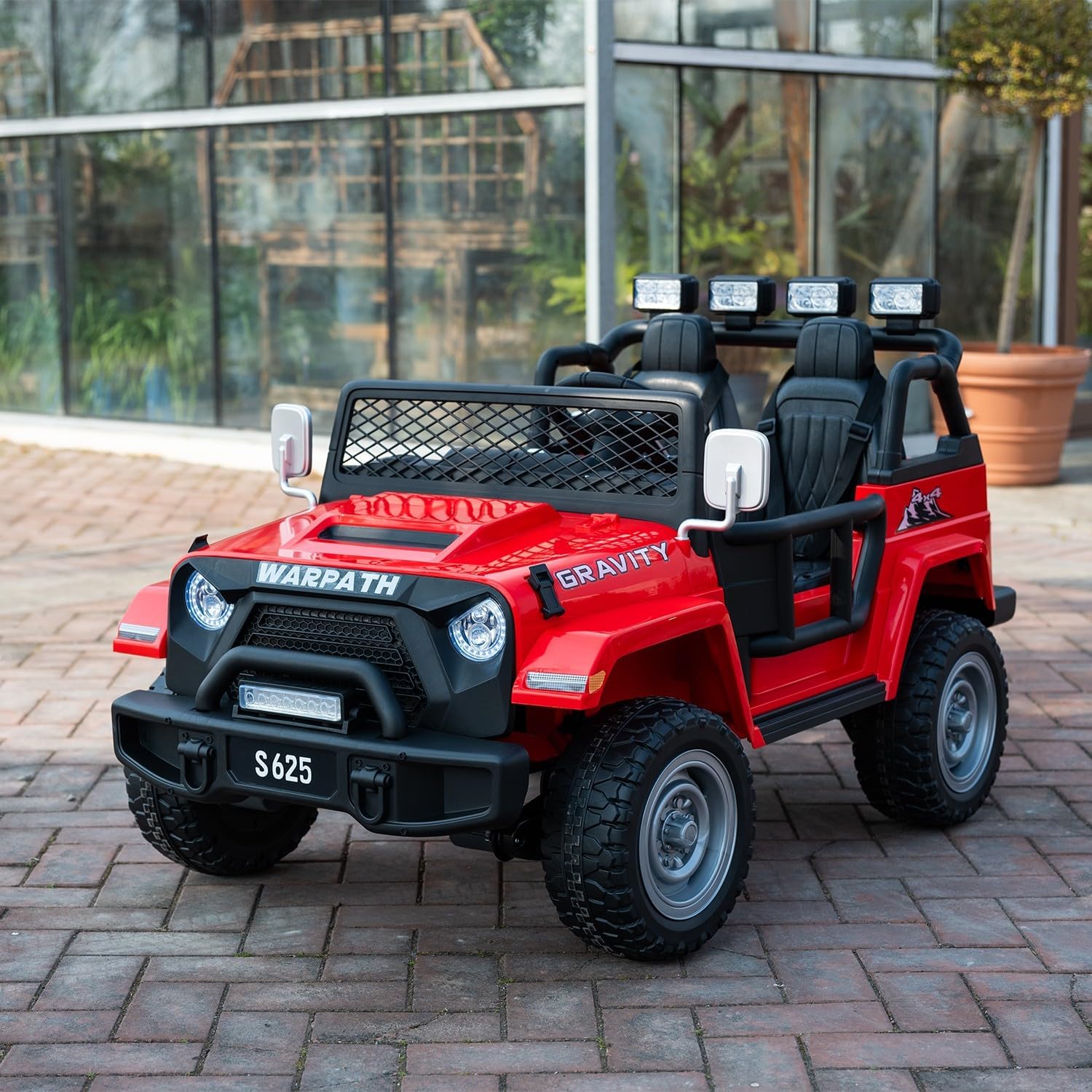 2 Seater 24V 4WD Ride On Truck Jeep Car Electric Vehicles Kids w/Parent Remote Control 4x200W Spring Suspension LED Headlights Searchlights Bluetooth Music New Edition Red