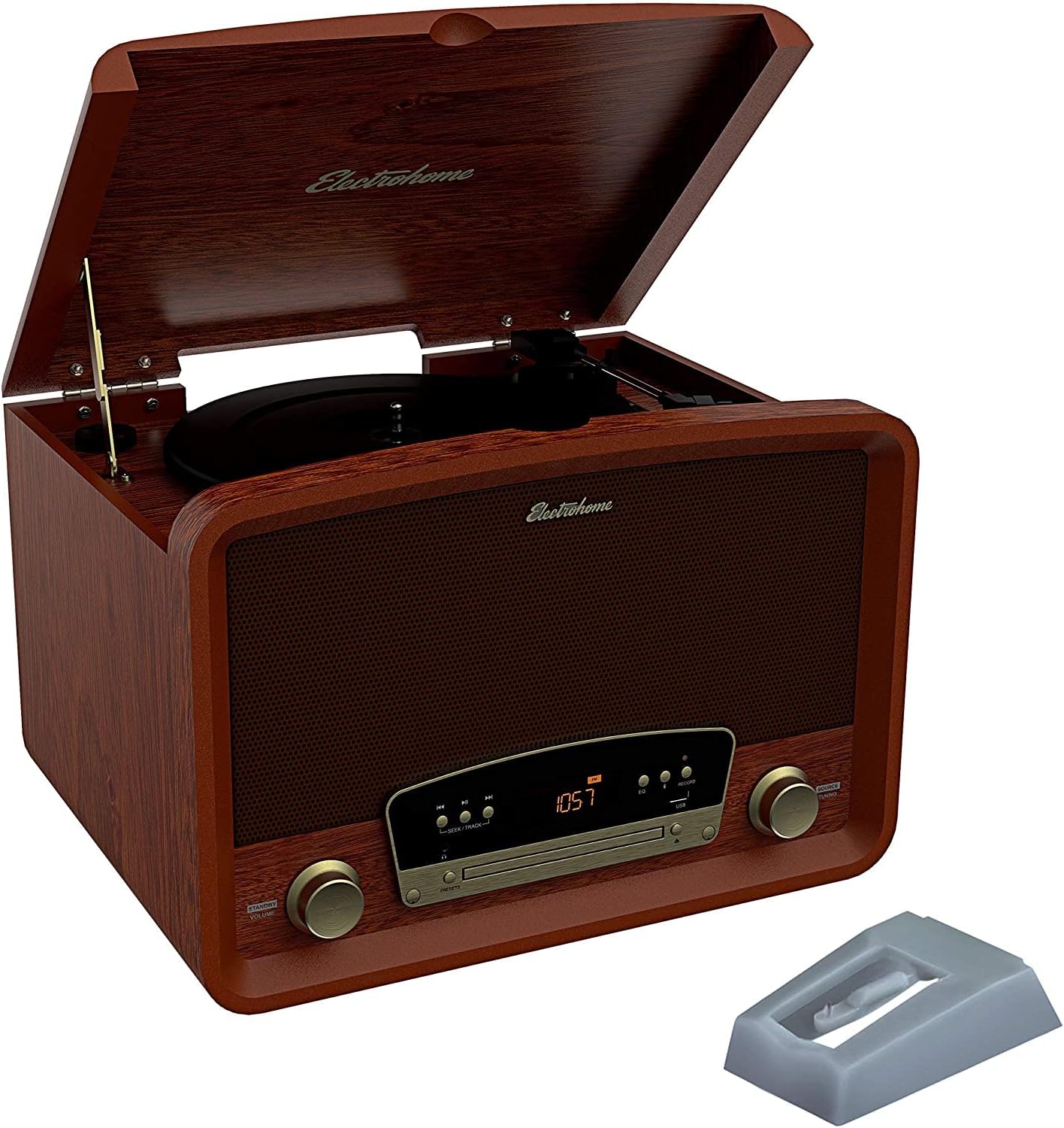 Electrohome Kingston 7-in-1 Vintage Vinyl Record Player Stereo System with 3-Speed Turntable