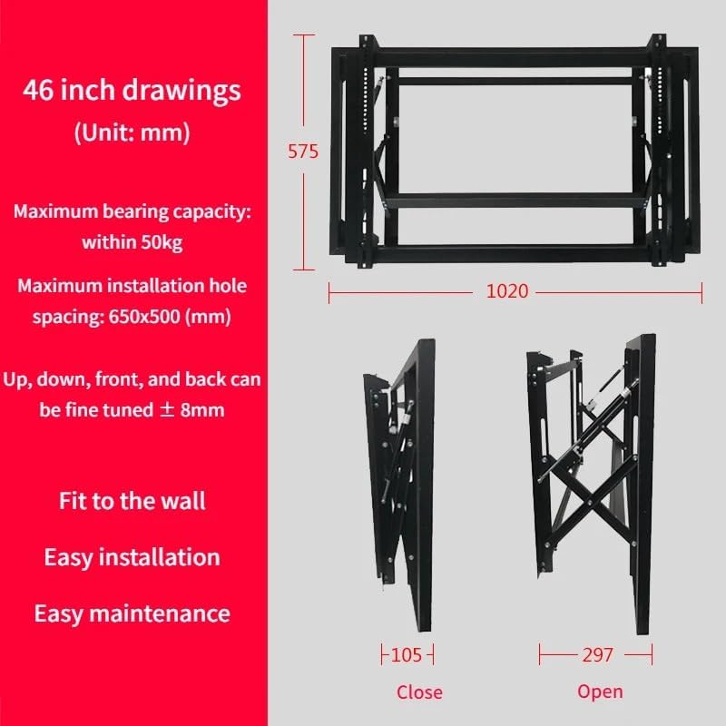 Wall-Mounted Cantilever Bracket Hydraulic TV Stable Wall 86 Bracket Reinforcement Telescopic TV 45 49 55 65 75 86 TV inch Hanging(65-inch)