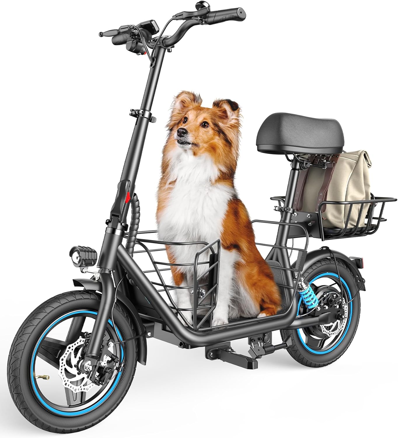 Gyroor Adults Electric Scooter with Large Middle Basket, 300W Motor 15.5 MPH 20 Mile Distance, Foldable E-Scooter with seat for Pets & Cargo