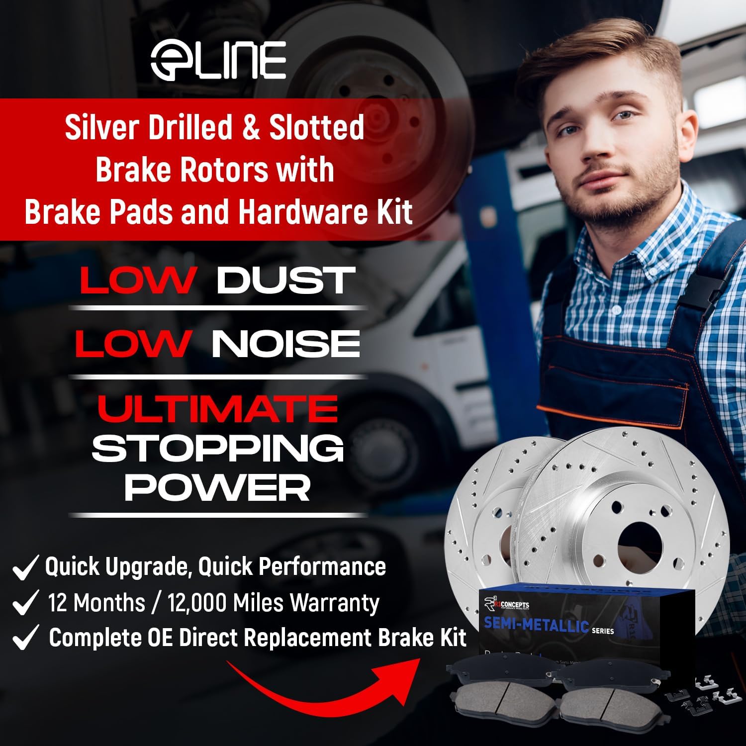 R1 Concepts Front and Rear Brake Kit For 2015-2021 Lexus RC F, 2016-2020 Lexus GS| Drilled Slotted Brake Rotors| Semi-Metallic Brake Pads and Rotors Kit| Hardware, Sensor included