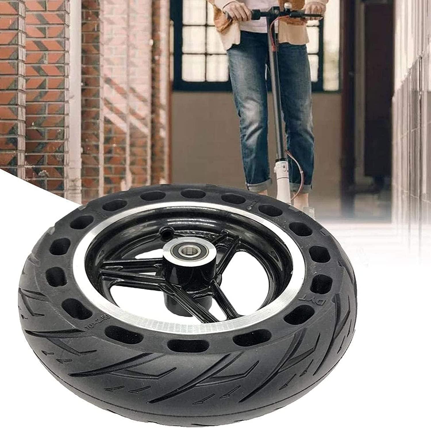 10 Inch Black Electric Skateboard Tires, Solid Rubber Wheel for Electric Scooter, Durable Replacement (Black 10x2.50)