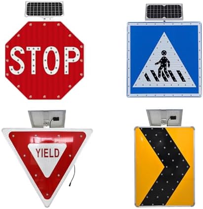 Solar Powered LED Traffic Sign 24in Octagon - Red Blinking LED, IP65 Waterproof, Reflective Film, Customize for Highways & Pedestrian Crossings - Durable Aluminum