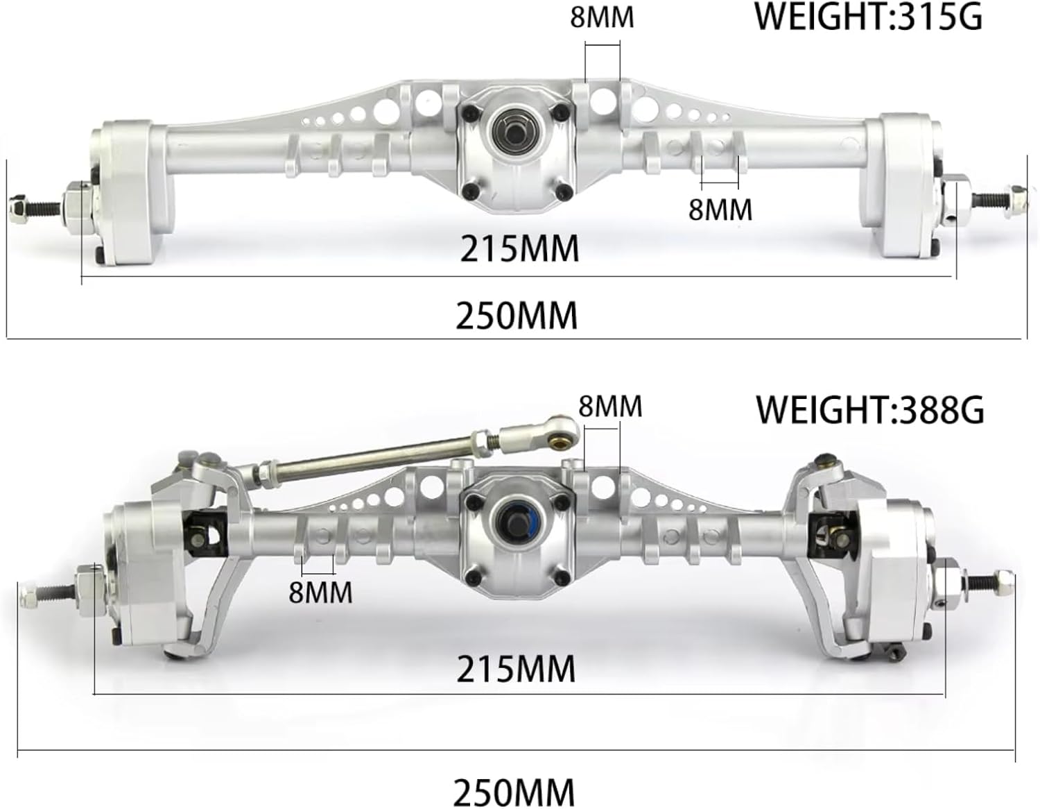 RC Car Accessories for Axial for Capra for Utb10 1.9 for Utb 1/10 2pcs Metal Currie F9 Portal Axle Front and Rear RC Crawler Car Upgrade Parts(Silver)