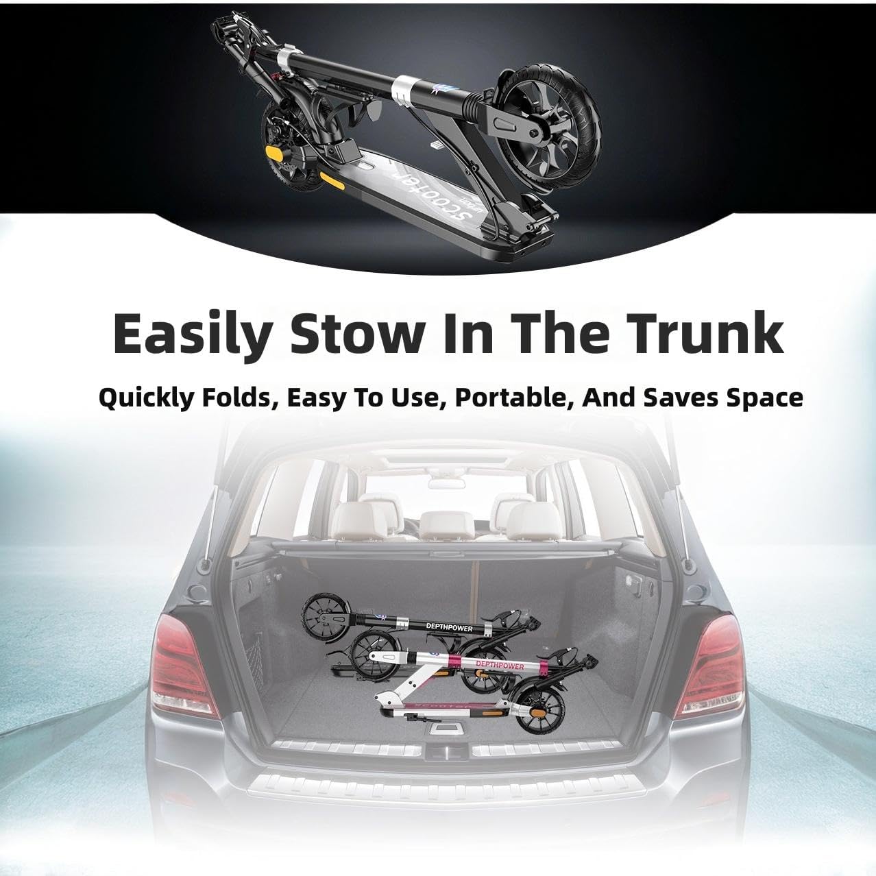 Big Wheels Kick Scooter, Foldable Lightweight Scooter with Adjustable Handlebar, Shock Absorption, Perfect for Kids Ages 6, Teens, Adults (White, L98xW14.5cm, H:87-109cm)