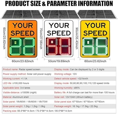 Wireless Solar Traffic Speed Display, Radar Speed Sign with Remote Control, 2/3 Digit LED Panel, Digital Speed Detector for Streets & Neighborhoods - 27