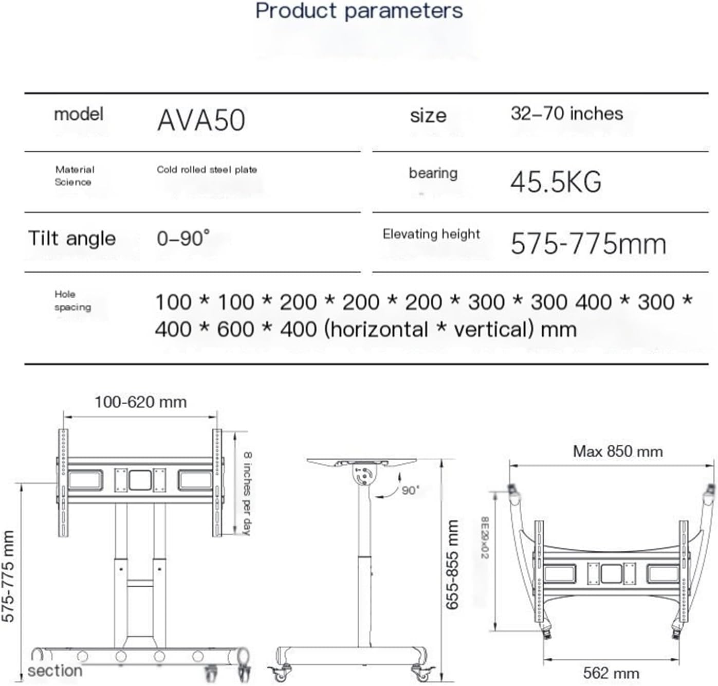 Conference Room Short Stage TV Mobile Bracket Vertical Floor-Standing 90-Degree Tilting Low cart