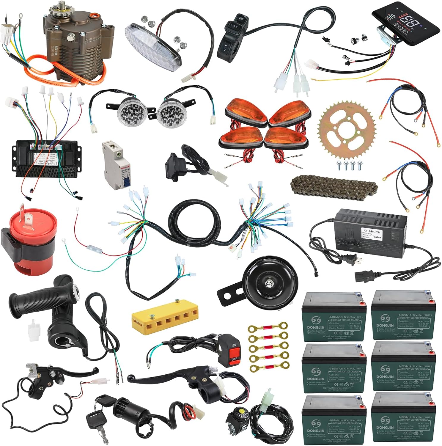 72V 1000W Complete Brushless Reduction Motor Kit 65N.M Controller, Throttle, Battery, Switch, Light, Sprocket for Upgrade Electric Vehicles Scooter, E Bike, Motorcycle,ATV, Bicycle, Tricycle