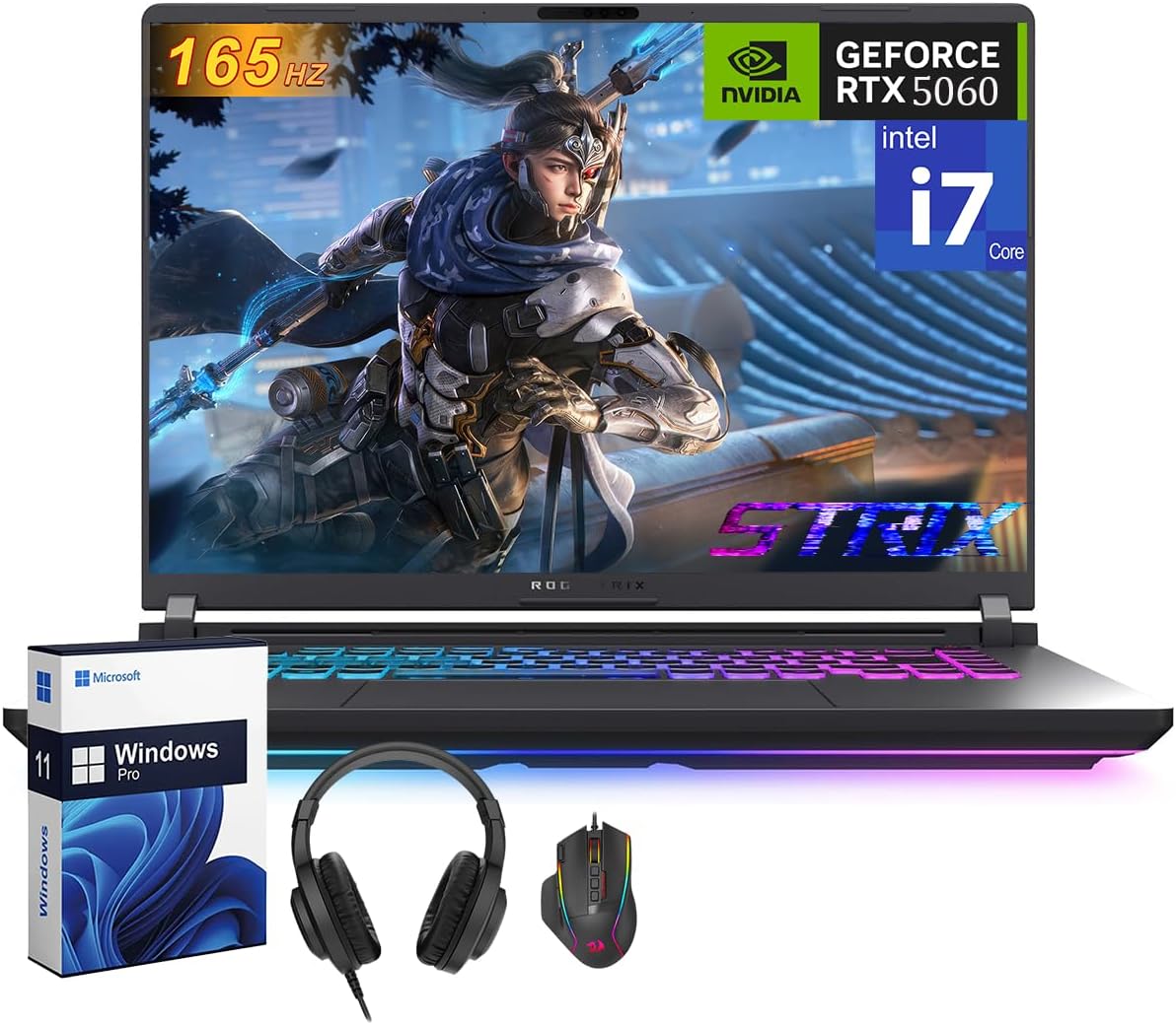 ASUS ROG Strix G16 Gaming Laptop, NVIDIA RTX 5060, Intel i7-14650HX, 16 inch 1920x1200 FHD+ 165Hz 3ms, WiFi 7, Dolby Atmos, Hires Audio, HD+ Cam, 64 GB DDR5, 4 TB SSD, Windows 11 Pro, Accessories