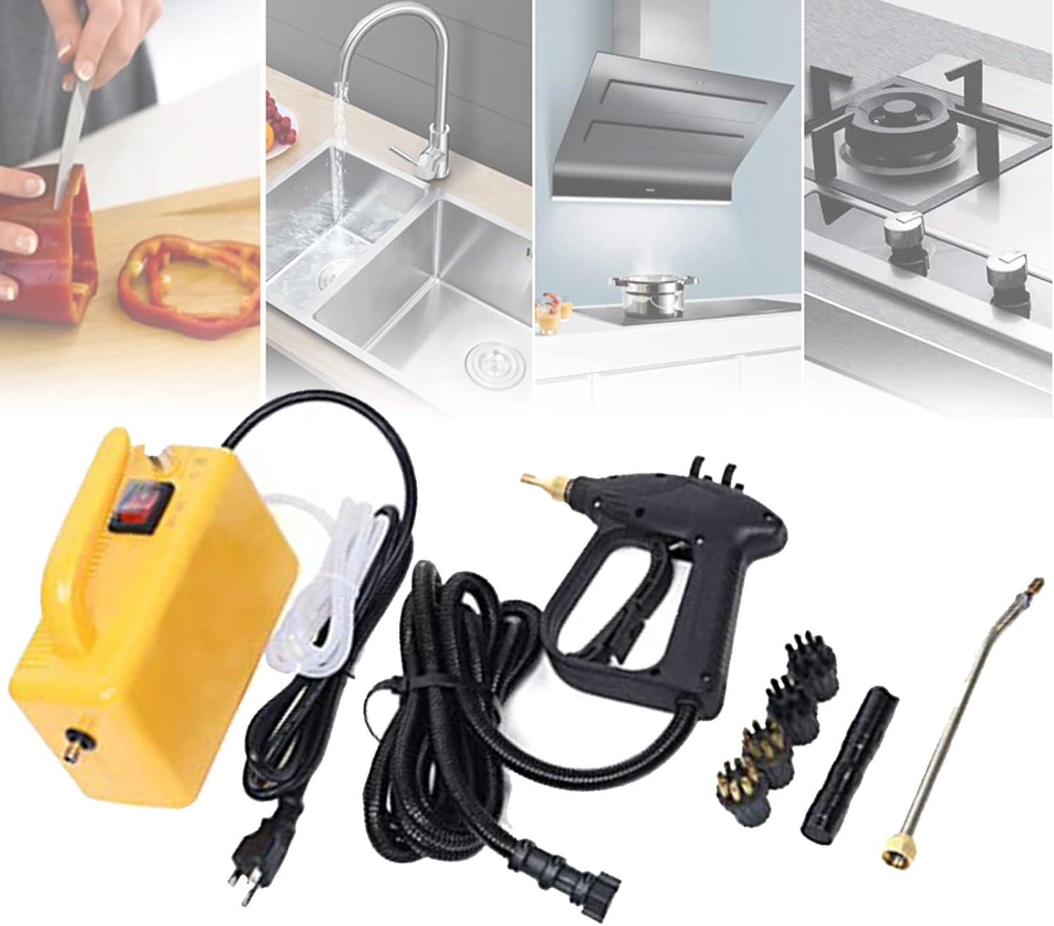 XYEJL High Pressure Steam Cleaner 1700W 110V Multifunction Handheld Steamers High Temperature Portable Steam Cleaner for Furniture Car Household, for Floors/Counters/Windows/Autos,Yellow