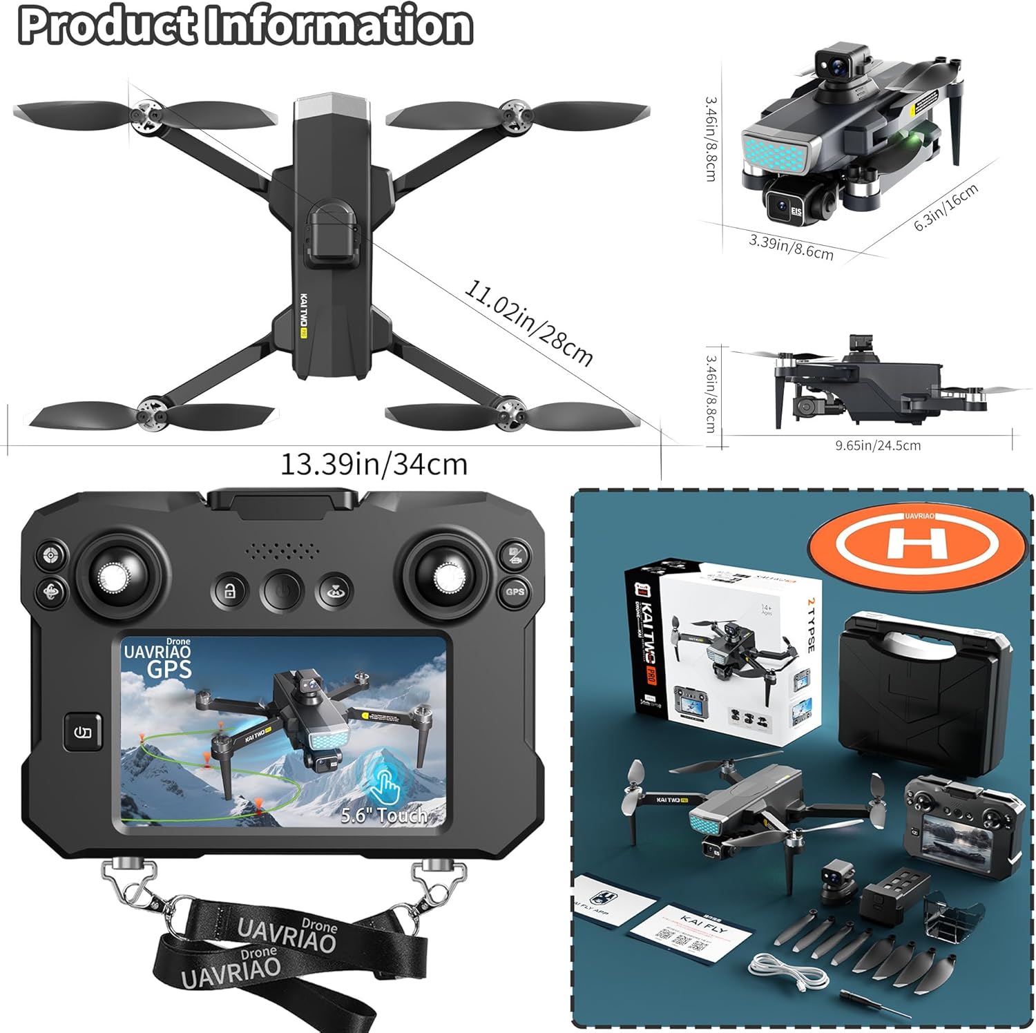 5.6” Touch Screen Drone with 3-Axis Gimbal & 4K Camera, 5G FPV Transmission, GPS Auto Return, 360° Obstacle Avoidance, 7-Level Wind Resistance, 30 Mins Flight, Professional Aerial Photography Quadcopter for Adults