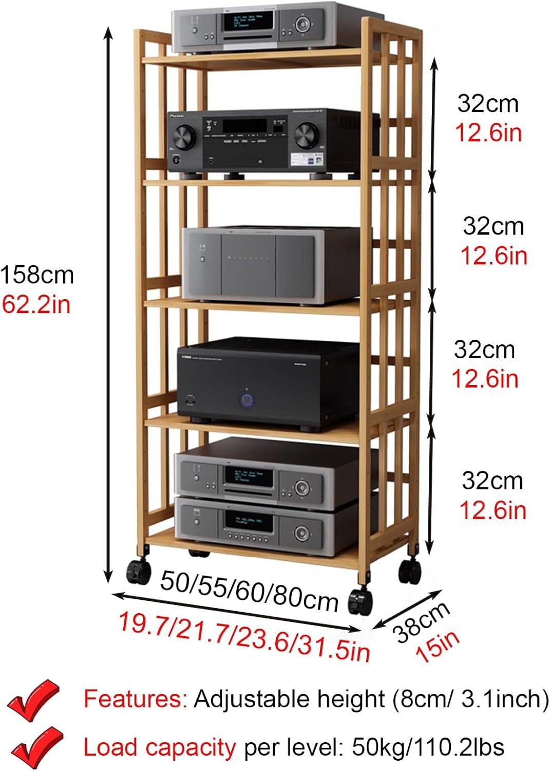 CHZDPP Large Capacity Vintage Stereo Console/AV Cabinet