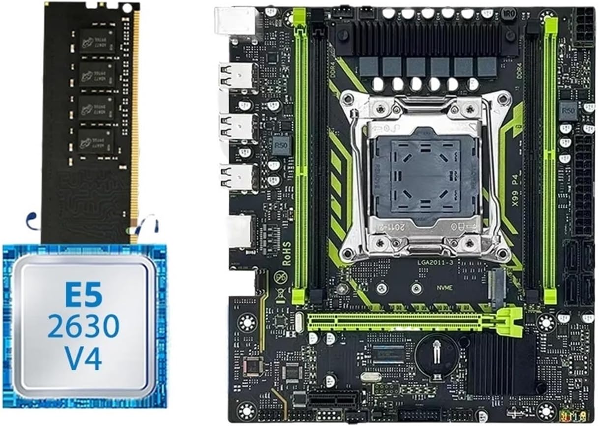 X99 Motherboard Set with LGA2011-3 Xeon E5 2630 V4 CPU DDR4 8GB (1 * 8GB) 2133MHz NVME M.2 Computer Accessories(Motherboard+CPU)