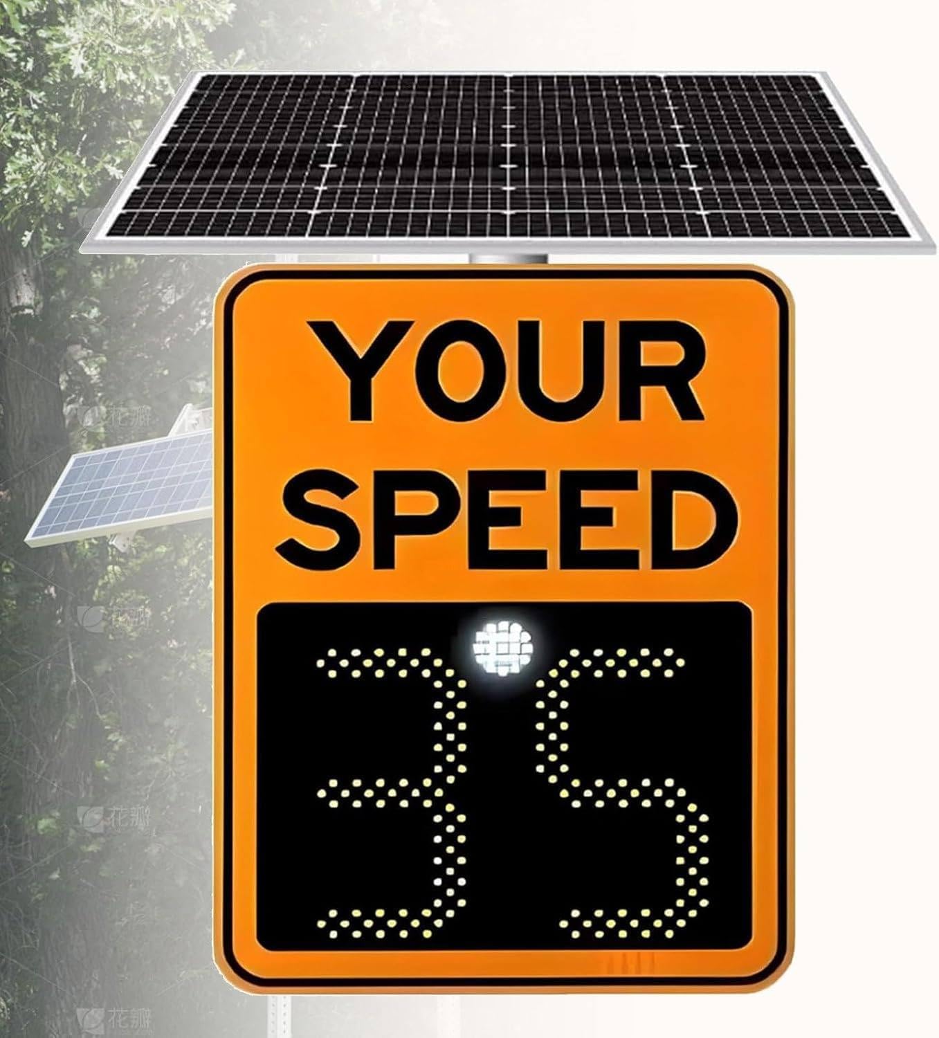 Traffic Feedback Warning Board, Solar Speed Limit Sign, LED Digits Speed Display, 1-99 Mph Speed Range, 3 Meters Reflective Film, Visibility 800 Meters, For Traffic Safety 50x70cm/20