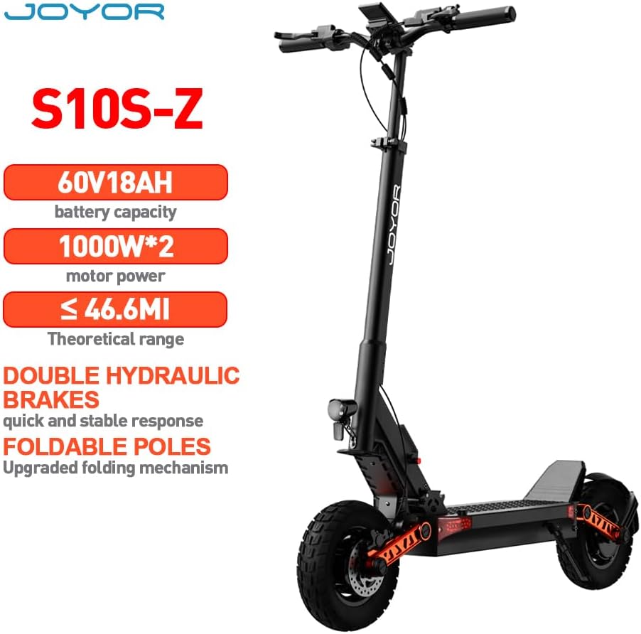 JOYOR S5/S10-S/T10 Electric Scooters, Foldable E-Scooter, 600W-2000W Motor, Disc/Hydraulic Brakes, 31-44 MPH Top Speed, 34-48 Miles Range, 10