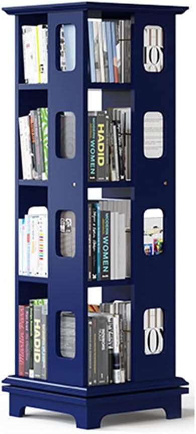 360 Degree Rotation Bookshelf, Space Saving Floor Type Bookcase, Home Office Library School Corner Shelf (Color : Blue, Size : 5 Tier)