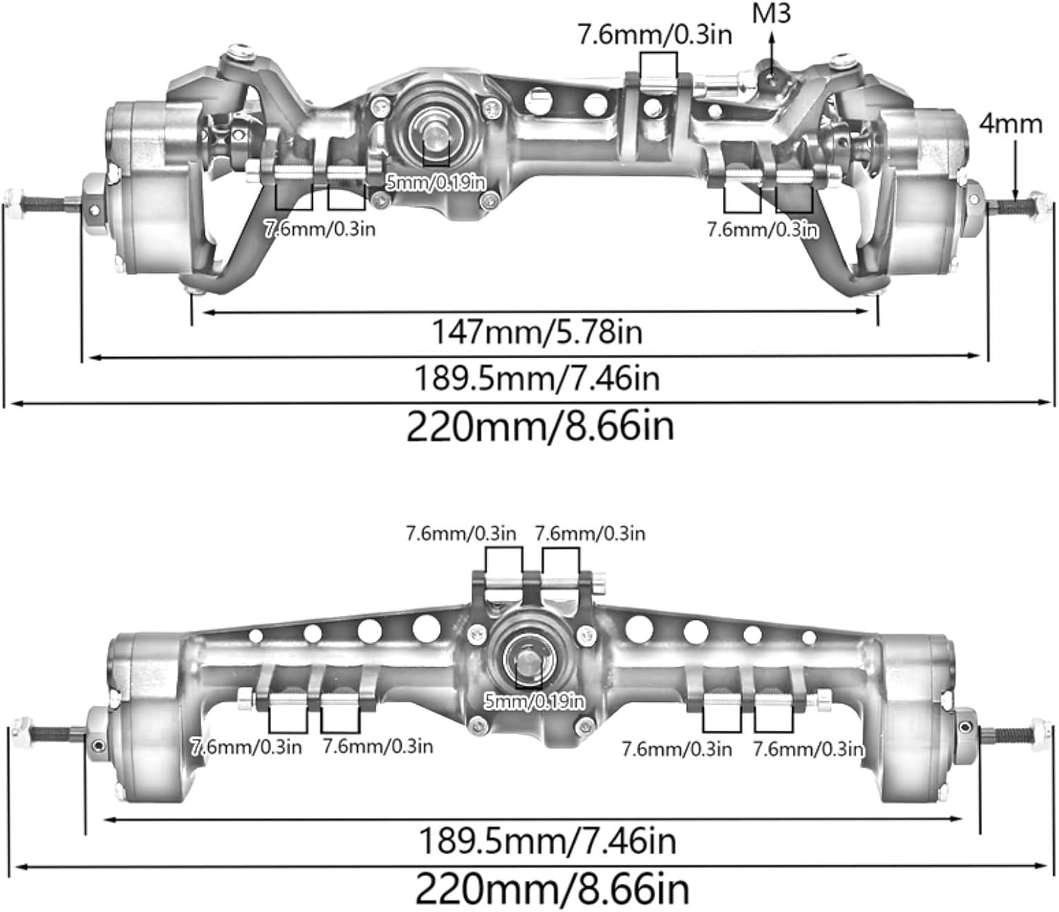 Rc Front Rear Axle for SCX10 III 1/10 RC Crawler Car Aluminum AR45P Offset Front Rear Portal Axle Set with 3-Section CVD Driveshaft Two Servo Mount(Silver,1Set)