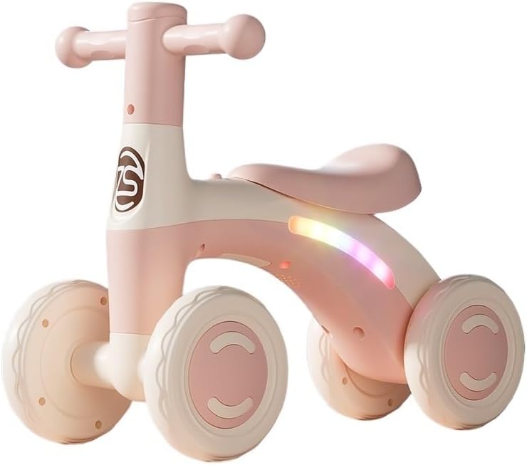 Balance Bike with 4 Wheels Scratch-Resistant Indoor Outdoor Toddler Riding Toy with Steering Limit(Pink)