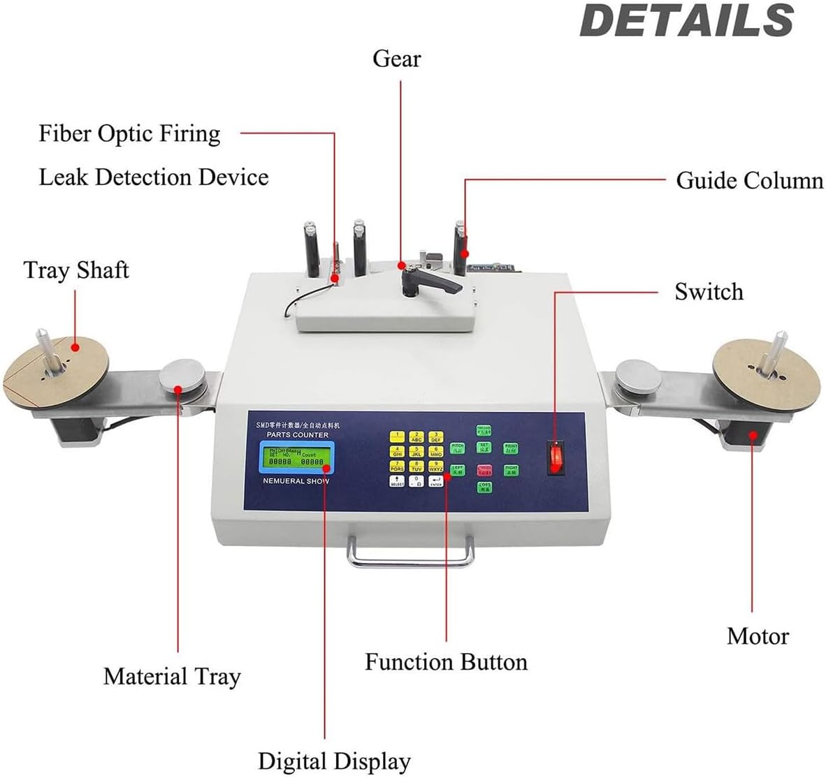 SMT SMD Component Counter, Automatic Parts Component Counting Machine with LCD Display, Leak Detection and Adjustable 3 Speeds