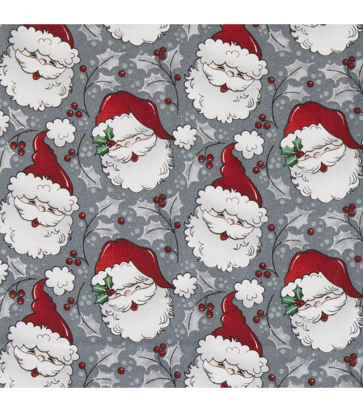 Fabric Traditions Vintage Santa on Gray Christmas Glitter Cotton Fabric