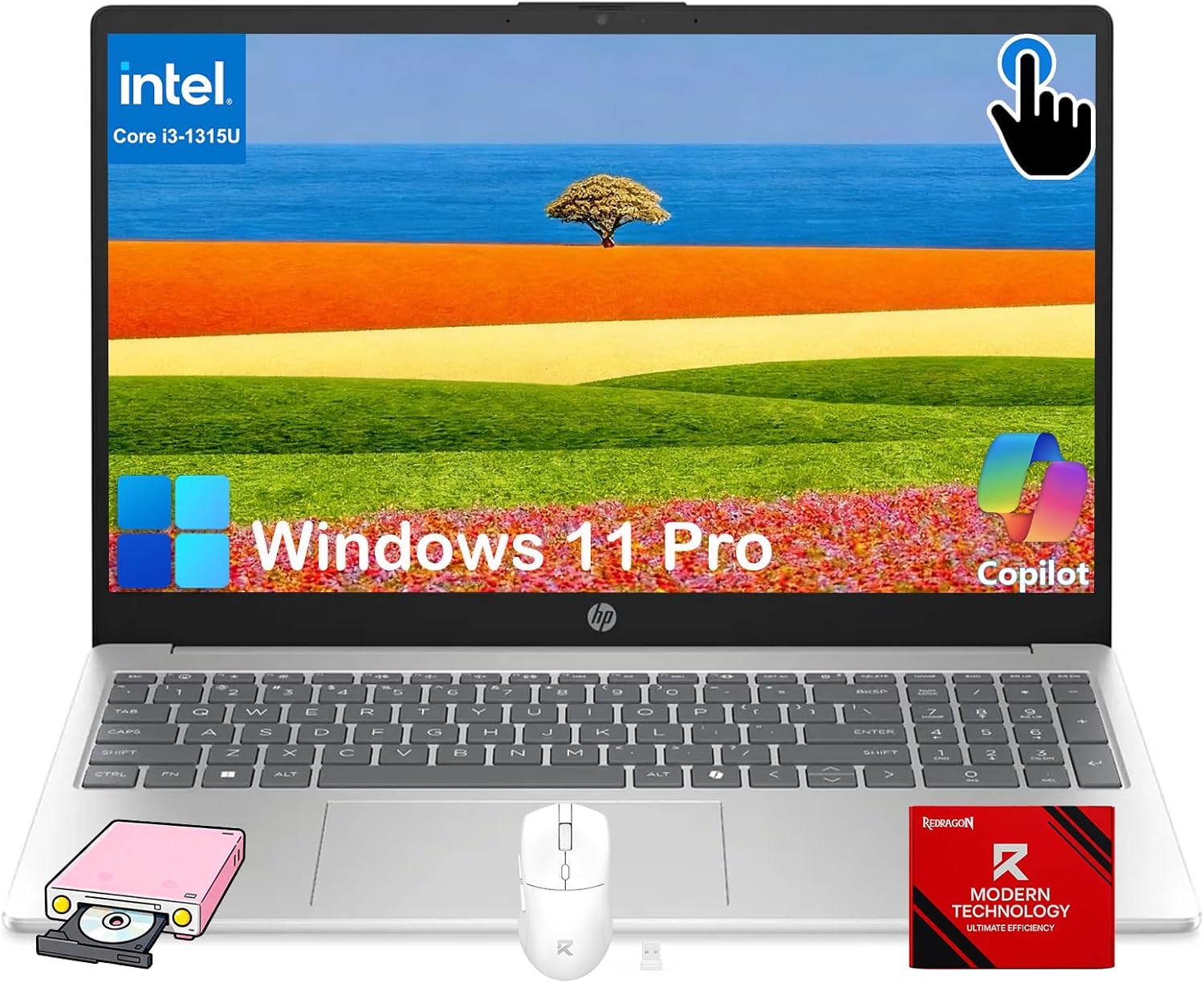 HP 15.6-inch Touchscreen Laptop Computer for Business & Student - 16GB RAM, 512GB SSD, Intel 13th Gen i3 1315U, HD Touch Display, AI Copilot, Wifi6, Fast Charge, HD Camera, Win 11 Pro, Accessories