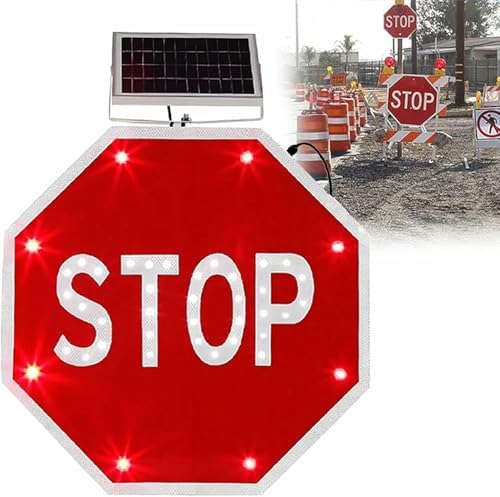 Solar-Powered LED Stop Sign - Octagonal Aluminum Traffic Sign with Reflective Film, Weather-Resistant, Eco-Friendly, Enhanced Road Safety Alert for Drivers
