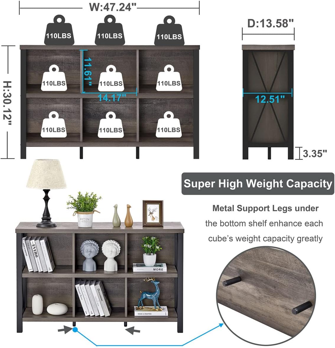 FATORRI Rustic 6 Cube Storage Organizer with Shelf