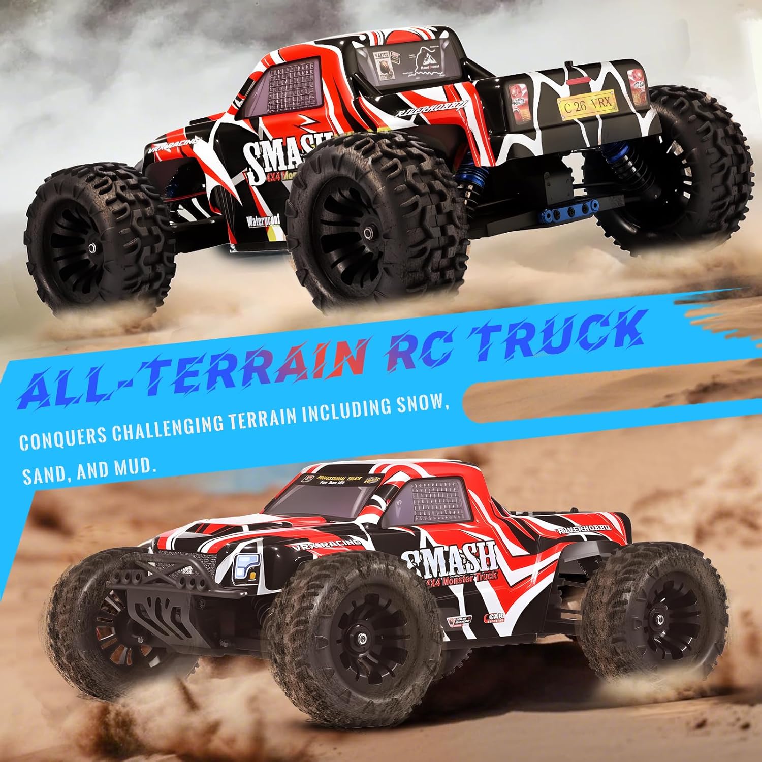 1:10 RC Cars for Adults-4WD Off-Road Monster Truck with Waterproof Brushless Motor&2.4 GHz Remote Control,30+ Mph High-Speed Hobby Grade RTR,Fully Adjustable Suspension for All Terrain