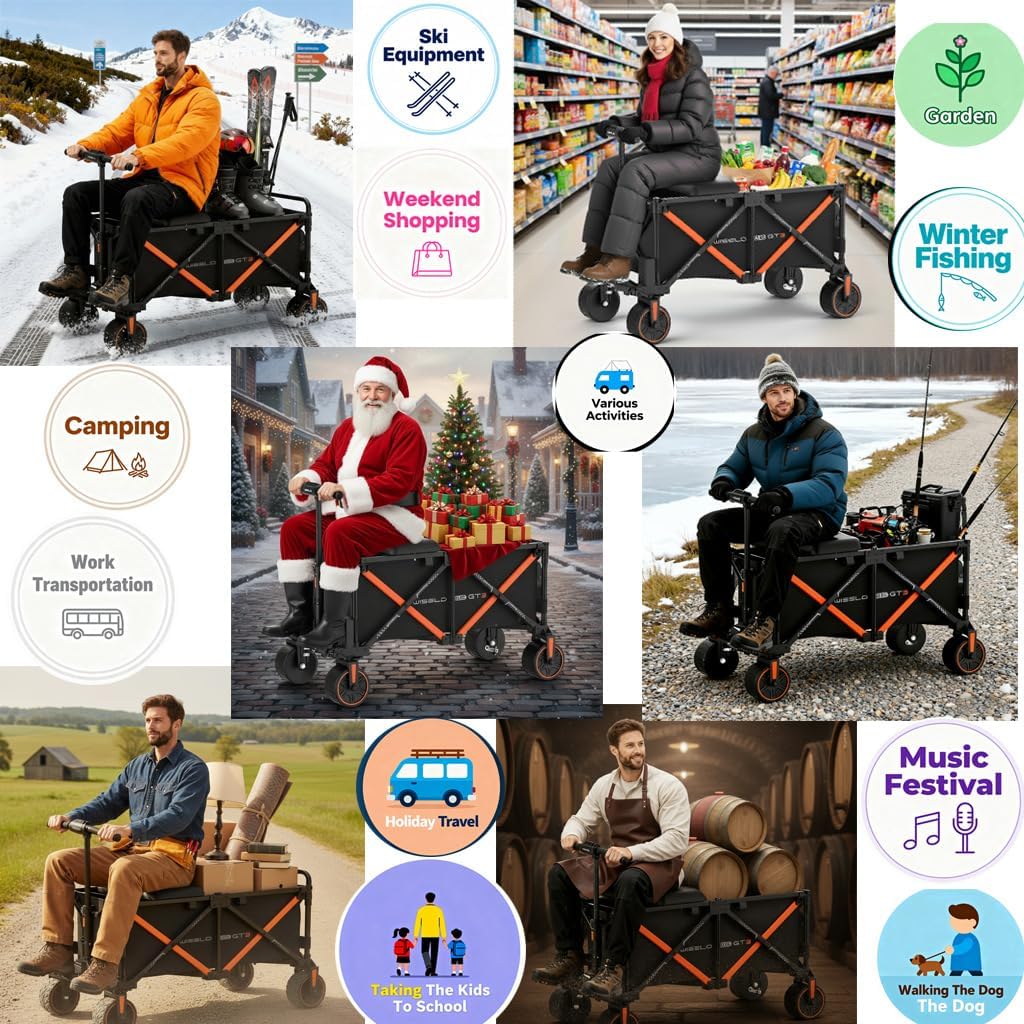 WISELD GT3 Electric Wagon Cart, Dymanic Load 551LBS/Static 771LBS, All Terrain Wagon Heavy Duty, 18.6MI, 1-10 MPH, 2 Modes, Reverse Function, Precision Steering, for Shopping, Sports, Garden, Camping