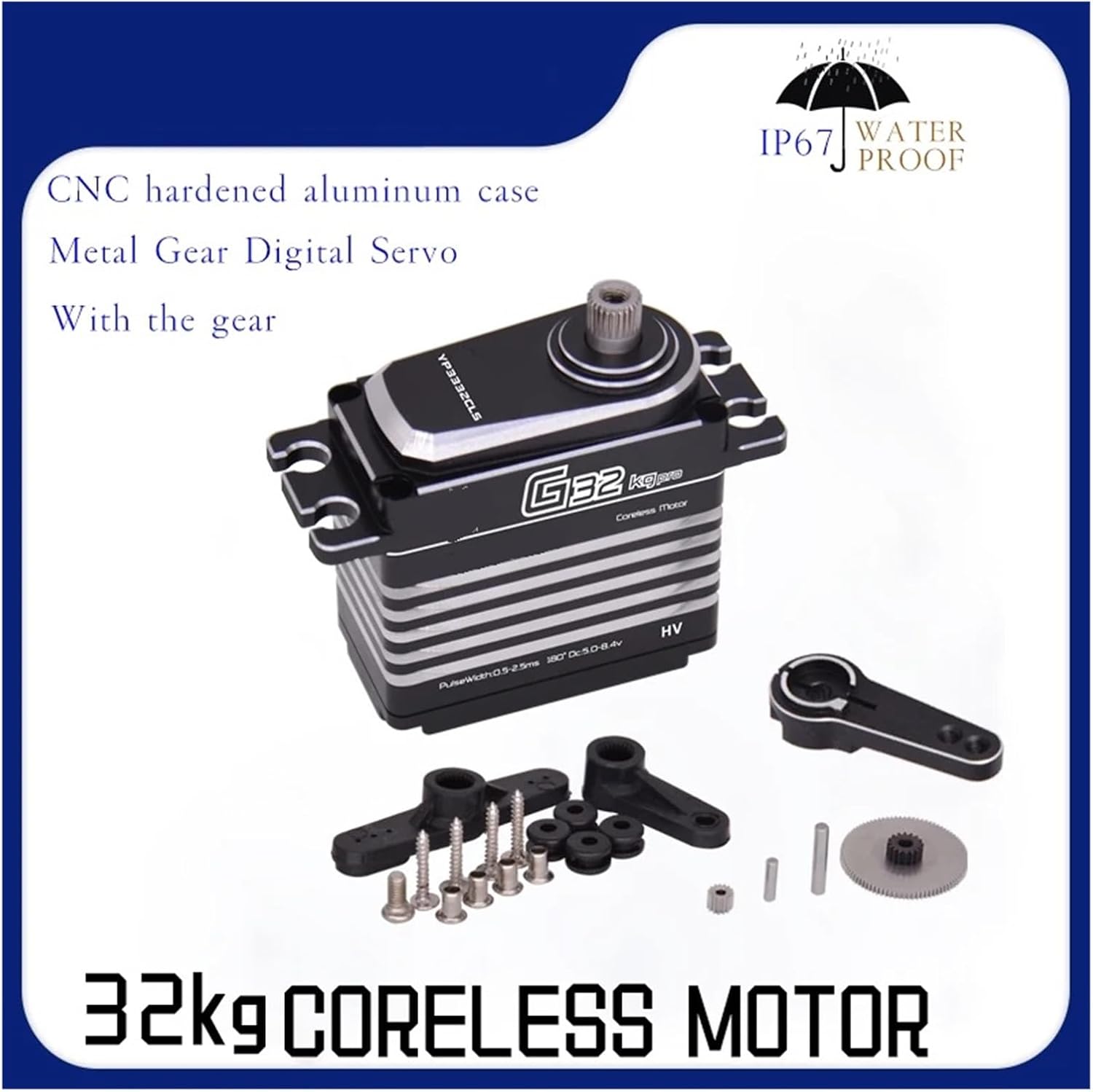 32KG High Torque High Pressure CNC Aluminum Shell Metal Gear Hollow Shaft Waterproof