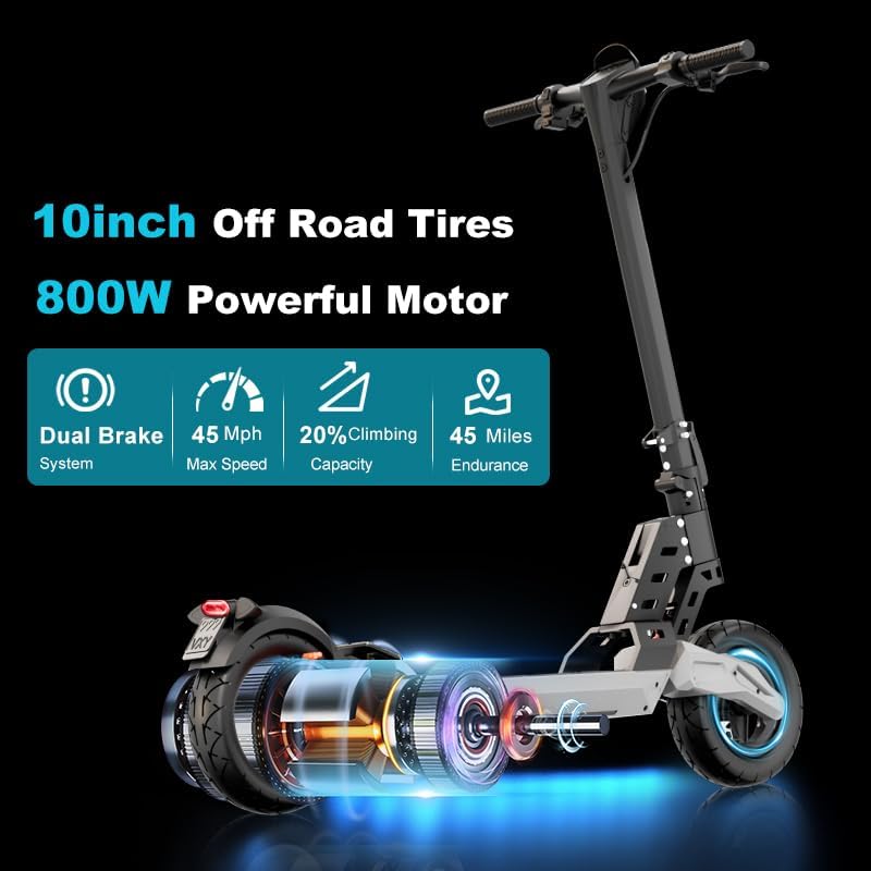 Electric Scooter with 500W/800w Motor up to 19/25 MPH & 21 /28Miles Range, 10 inch Pneumatic Tires,Smart APP Control, Scooter with Dual Brakes, E Scooter with Dual Braking for Adult