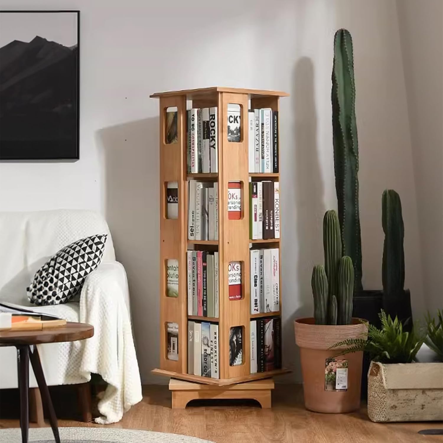 HASMI Rotating Bookshelf, 360° Revolving Bookcase Corner, Stackable Bookshelf Organizer, Display Cabinet, for Office Home Living Room Study