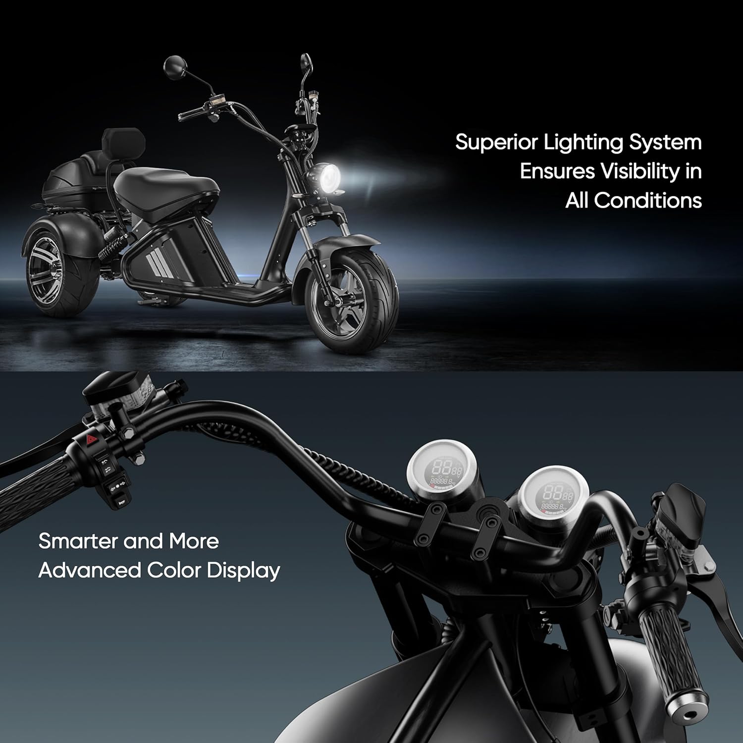 eAhora 2000W M1P/M2 Trike Electric Motorcycle for Adults 60V 30AH/40AH Battery Long Range 55/68Miles Full Suspension 3 Wheels Electric Motorcycle Dual Hydraulic Brake Mopeds