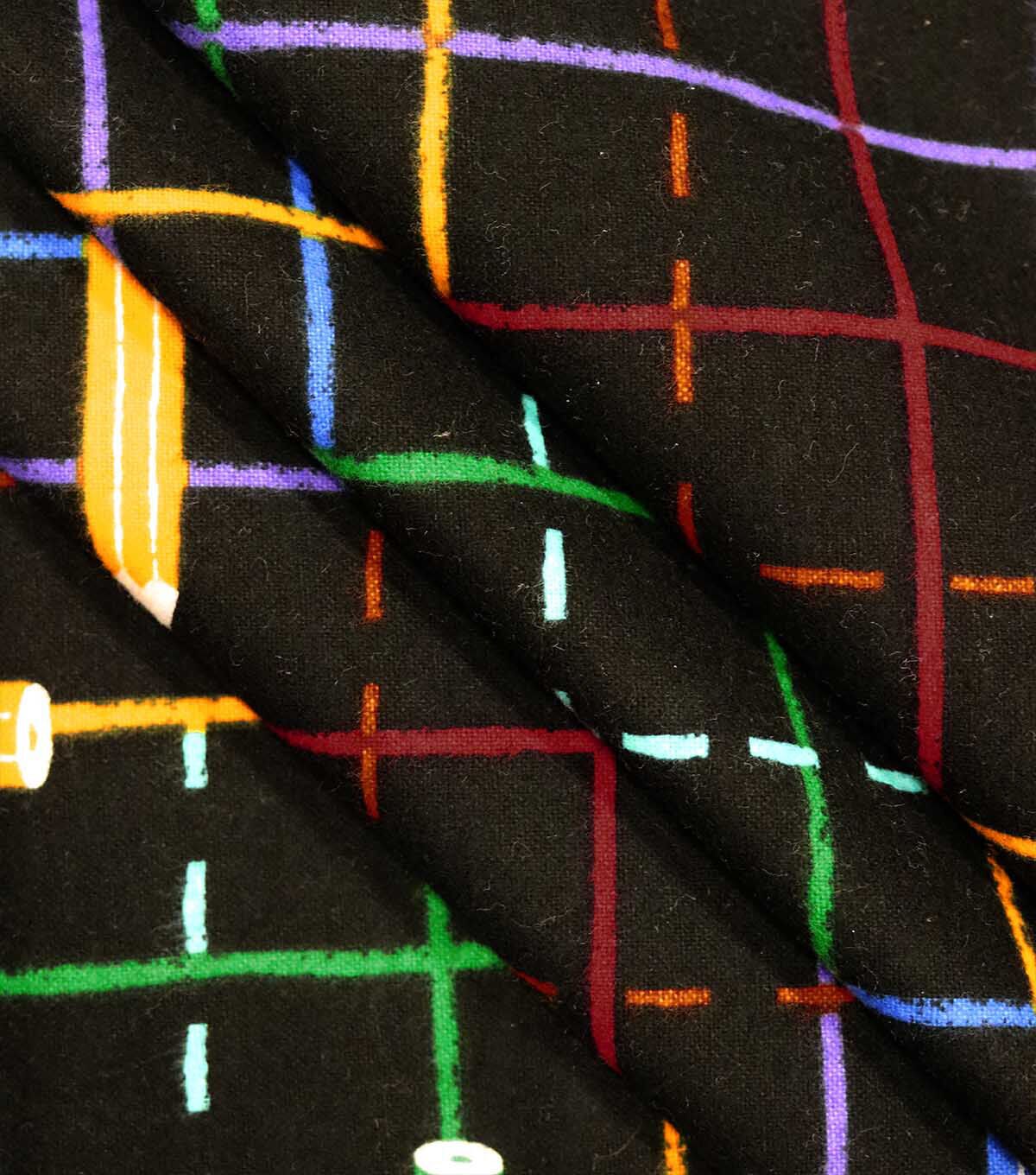 Pencil Grid On Black Super Snuggle Flannel Fabric by POP!
